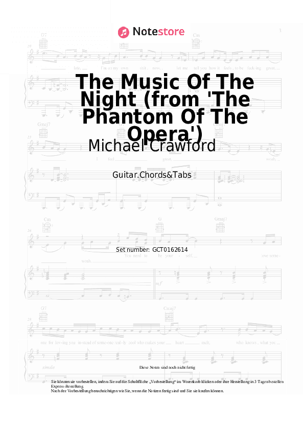Akkorde Michael Crawford, Andrew Lloyd Webber - The Music Of The Night (from 'The Phantom Of The Opera') - Gitarren.Akkorde&Tabas