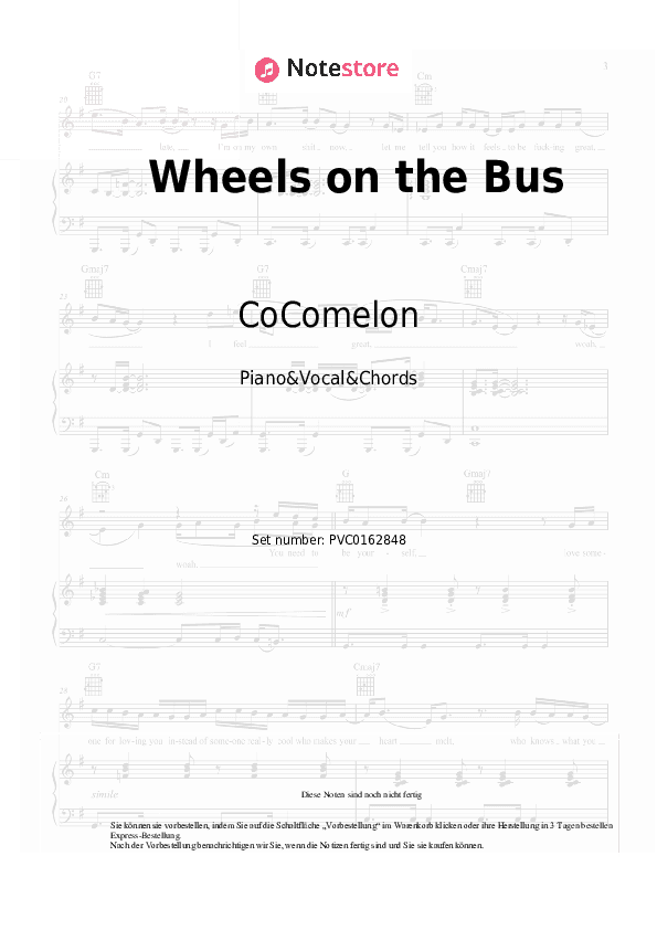 Noten und Akkorde CoComelon - Wheels on the Bus - Klavier&Gesang&Akkorde