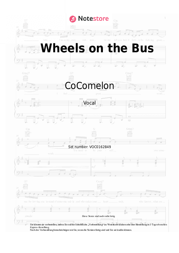Noten CoComelon - Wheels on the Bus - Gesang