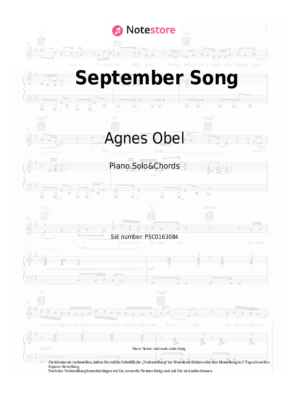 Noten und Akkorde Agnes Obel - September Song - Klavier.Solo&Akkorde