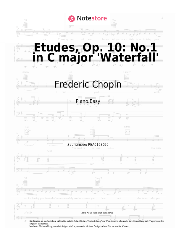 Einfache Noten Frederic Chopin - Etudes, Op. 10: No.1 in C major 'Waterfall' - Klavier.Einfach