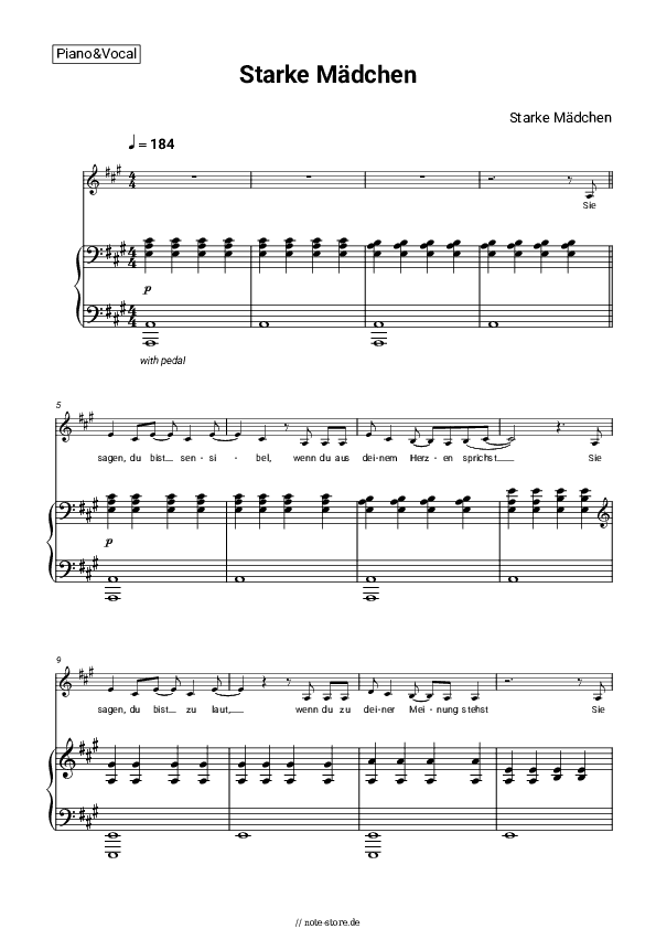 Noten mit Gesang Sarah Engels - Starke Mädchen - Klavier&Gesang