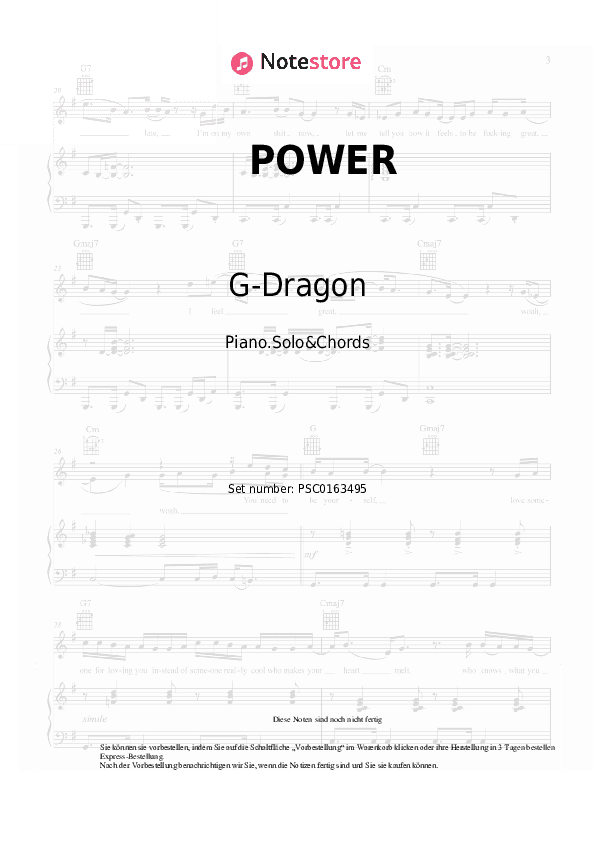 Noten und Akkorde G-Dragon - POWER - Klavier.Solo&Akkorde