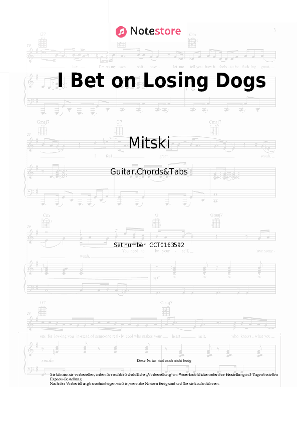 Akkorde Mitski - I Bet on Losing Dogs - Gitarren.Akkorde&Tabas