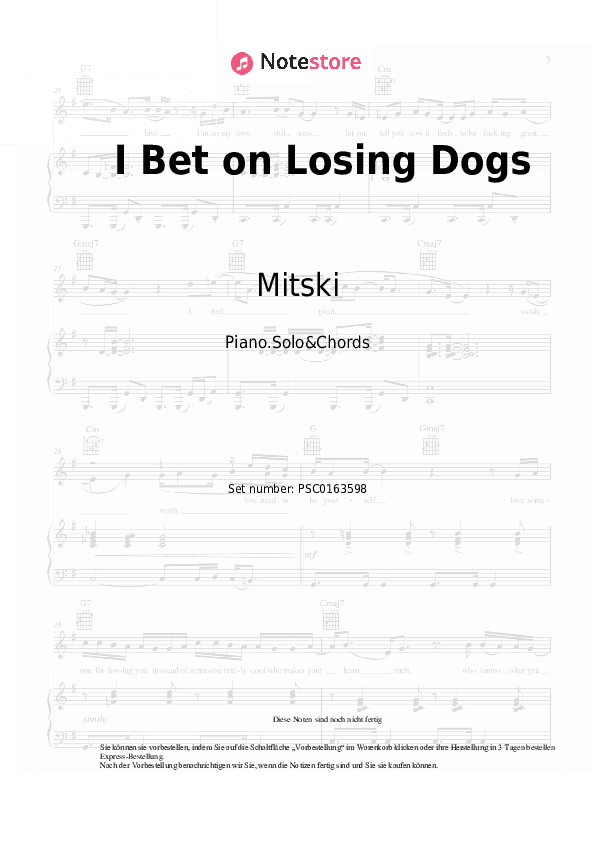 Noten und Akkorde Mitski - I Bet on Losing Dogs - Klavier.Solo&Akkorde