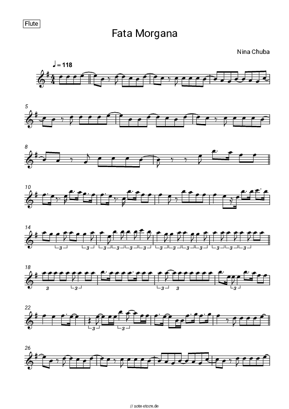 Noten Nina Chuba, Tokio Hotel - Fata Morgana - Flöte