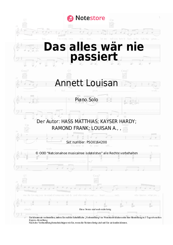 Noten Annett Louisan - Das alles wär nie passiert - Klavier.Solo