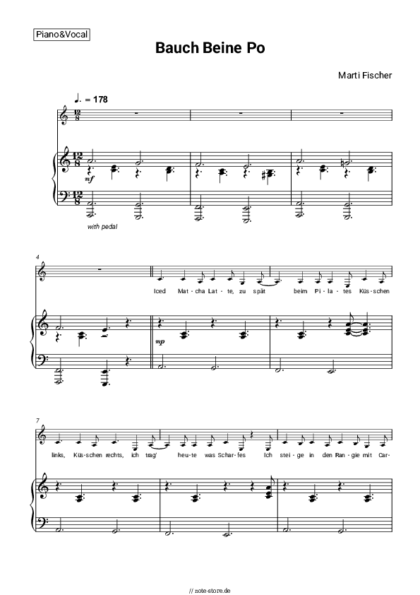Noten mit Gesang Marti Fischer - Bauch Beine Po - Klavier&Gesang