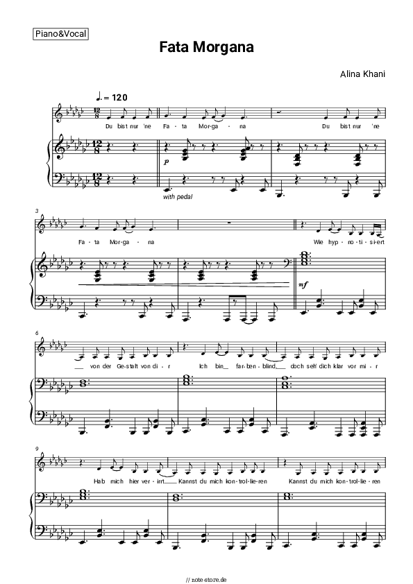 Noten mit Gesang Alina Khani - Fata Morgana - Klavier&Gesang