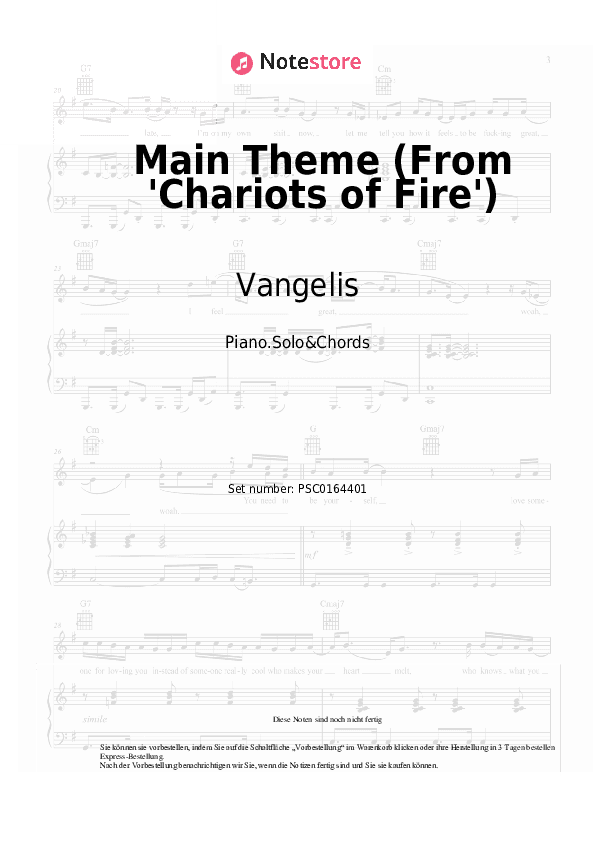 Noten und Akkorde Vangelis - Main Theme (From 'Chariots of Fire') - Klavier.Solo&Akkorde