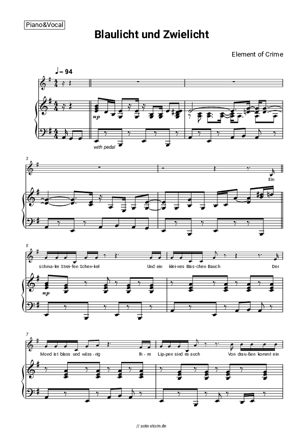 Noten mit Gesang Element of Crime - Blaulicht und Zwielicht - Klavier&Gesang