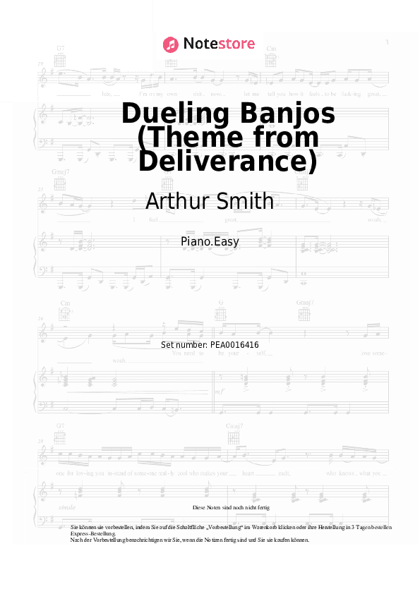 Einfache Noten Arthur Smith - Dueling Banjos (Theme from Deliverance) - Klavier.Einfach
