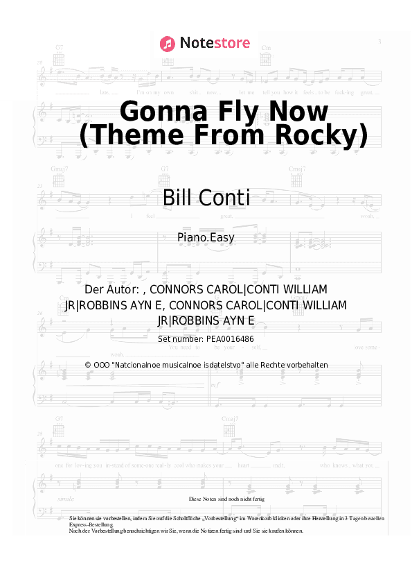 Einfache Noten Bill Conti - Gonna Fly Now (Theme From Rocky) - Klavier.Einfach