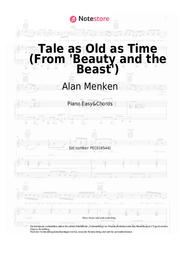 Einfache Noten und Akkorde Alan Menken, Angela Lansbury - Tale as Old as Time (From 'Beauty and the Beast') - Klavier.Einfach&Akkorde
