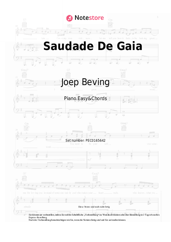 Einfache Noten und Akkorde Joep Beving - Saudade De Gaia - Klavier.Einfach&Akkorde