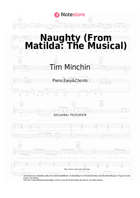 Einfache Noten und Akkorde Tim Minchin - Naughty (From Matilda: The Musical) - Klavier.Einfach&Akkorde