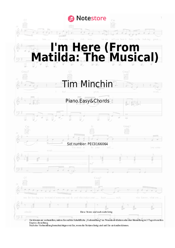 Einfache Noten und Akkorde Tim Minchin - I'm Here (From Matilda: The Musical) - Klavier.Einfach&Akkorde