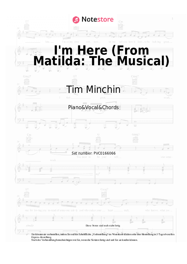 Noten und Akkorde Tim Minchin - I'm Here (From Matilda: The Musical) - Klavier&Gesang&Akkorde