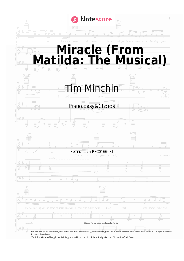 Einfache Noten und Akkorde Tim Minchin - Miracle (From Matilda: The Musical) - Klavier.Einfach&Akkorde