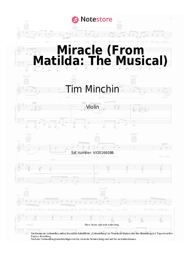 Noten Tim Minchin - Miracle (From Matilda: The Musical) - Violine
