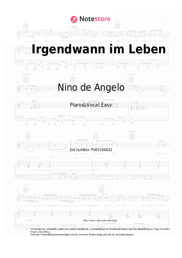 Einfache Noten Nino de Angelo - Irgendwann im Leben - Klavier&Gesang.Einfach