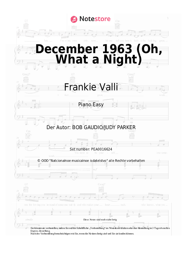 Einfache Noten Frankie Valli, The Four Seasons - December 1963 (Oh, What a Night) - Klavier.Einfach