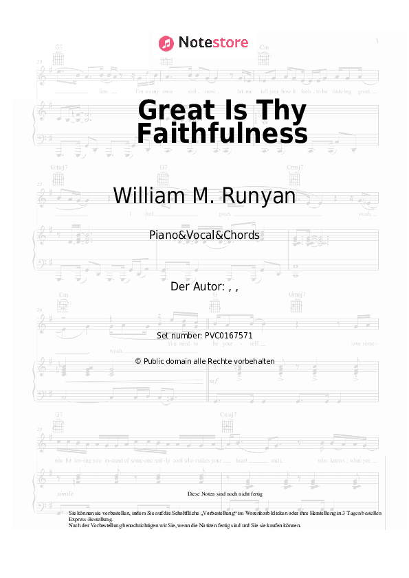 Noten und Akkorde William M. Runyan - Great Is Thy Faithfulness - Klavier&Gesang&Akkorde
