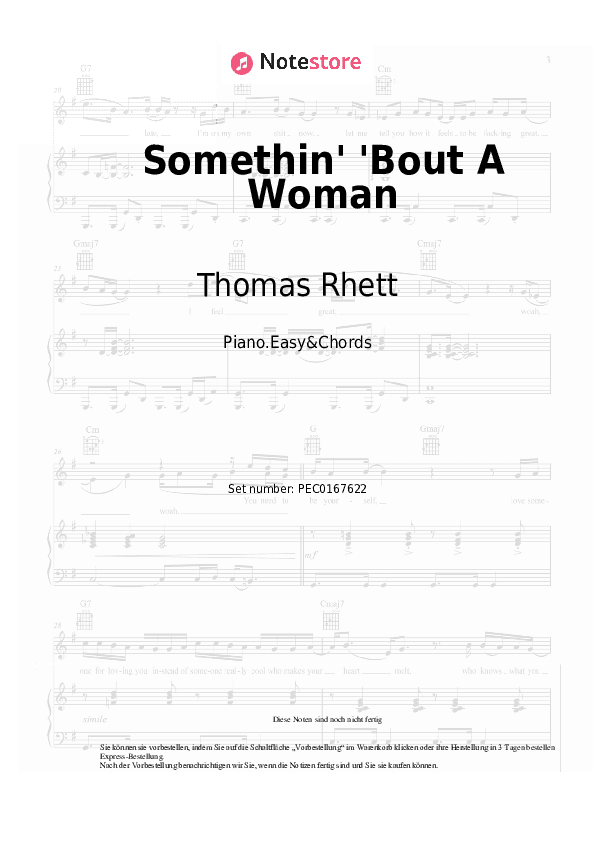 Einfache Noten und Akkorde Thomas Rhett - Somethin' 'Bout A Woman - Klavier.Einfach&Akkorde