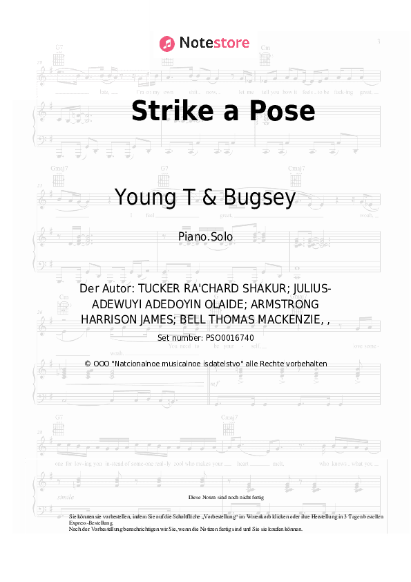 Noten Young T & Bugsey, Aitch - Strike a Pose - Klavier.Solo