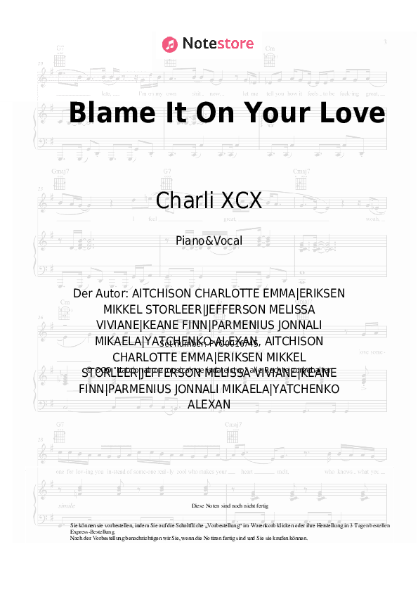 Noten mit Gesang Charli XCX, Lizzo - Blame It On Your Love - Klavier&Gesang