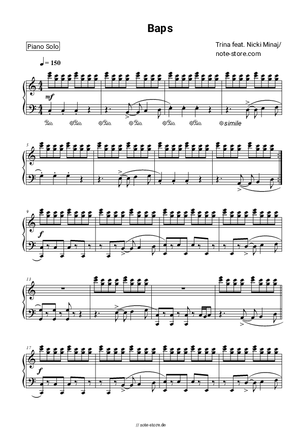 Noten Trina, Nicki Minaj - BAPS - Klavier.Solo