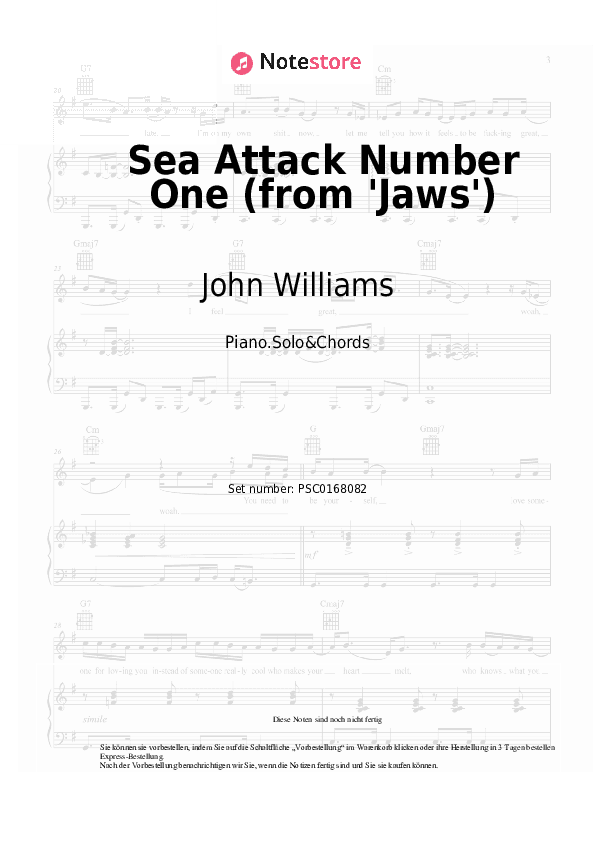 Noten und Akkorde John Williams - Sea Attack Number One (from 'Jaws') - Klavier.Solo&Akkorde