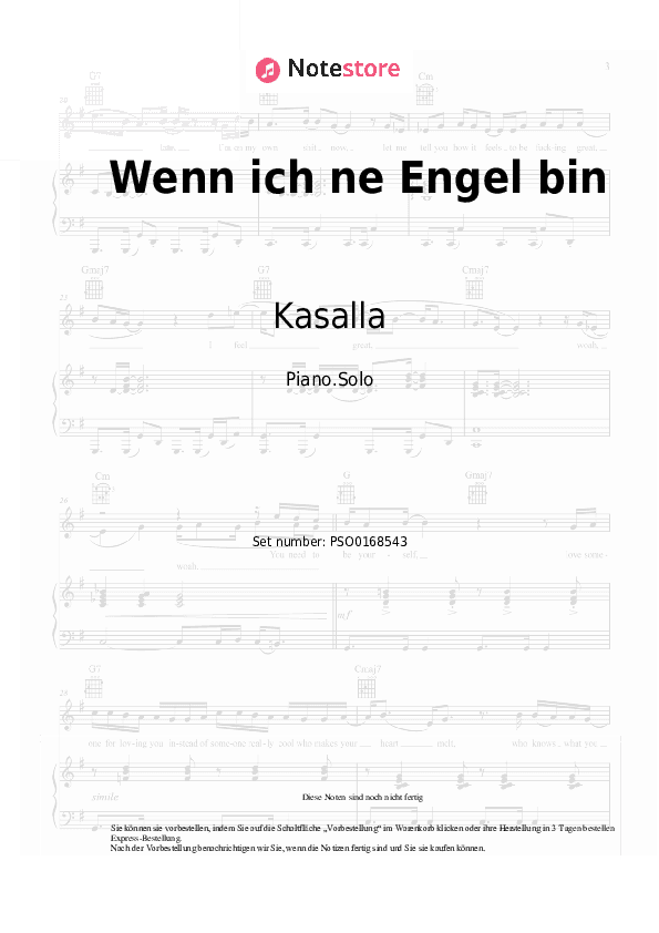 Noten Kasalla - Wenn ich ne Engel bin - Klavier.Solo