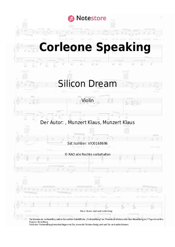 Noten Silicon Dream - Corleone Speaking - Violine