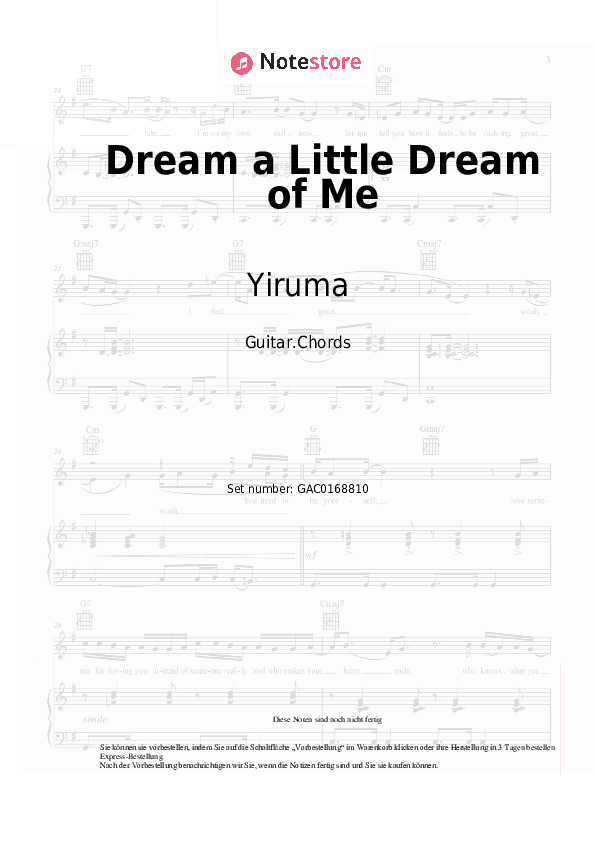 Akkorde Yiruma - Dream a Little Dream of Me - Gitarre.Akkorde