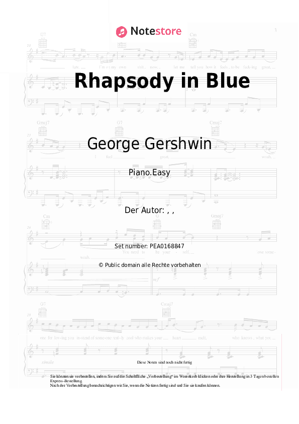 Einfache Noten George Gershwin - Rhapsody in Blue - Klavier.Einfach