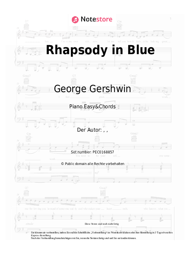 Einfache Noten und Akkorde George Gershwin - Rhapsody in Blue - Klavier.Einfach&Akkorde