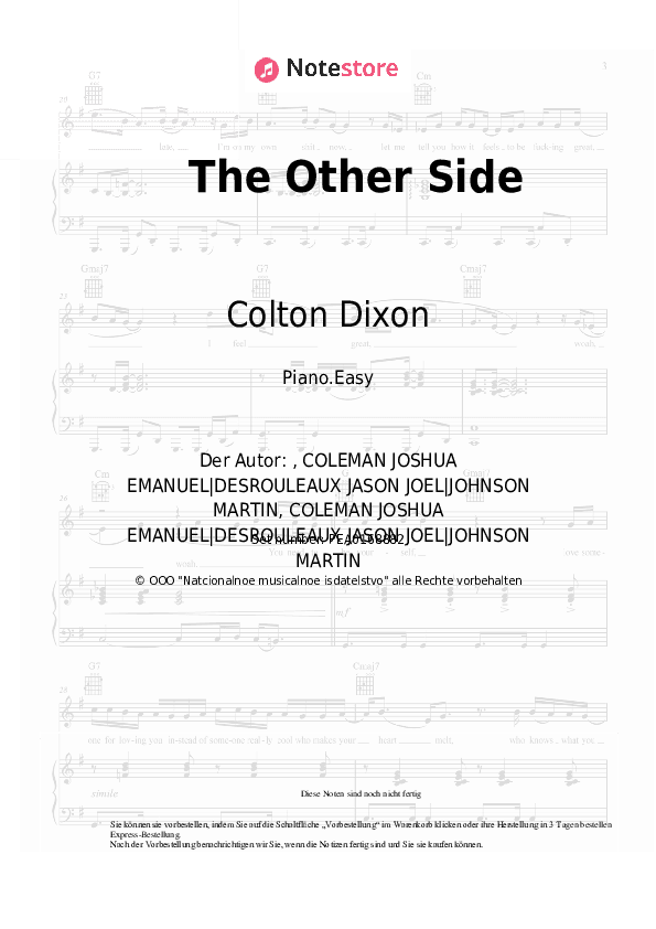 Einfache Noten Colton Dixon - The Other Side - Klavier.Einfach