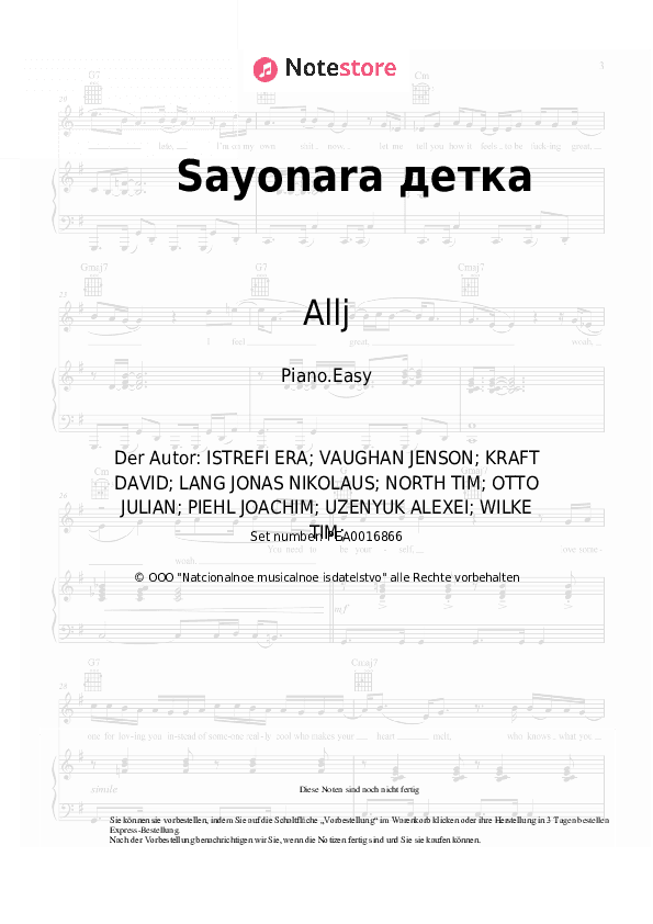 Einfache Noten Allj, Era Istrefi - Sayonara детка - Klavier.Einfach