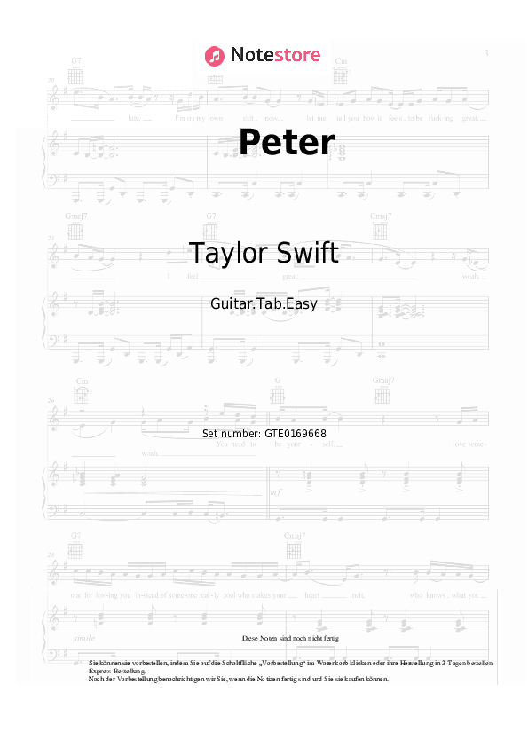 Einfache Tabs Taylor Swift - Peter - Gitarre.Tabs.Easy