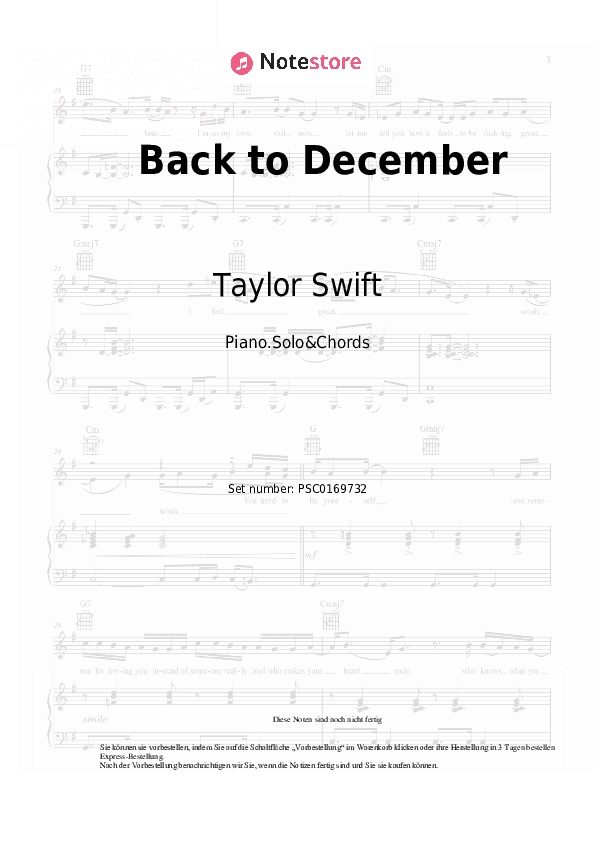 Noten und Akkorde Taylor Swift - Back to December - Klavier.Solo&Akkorde