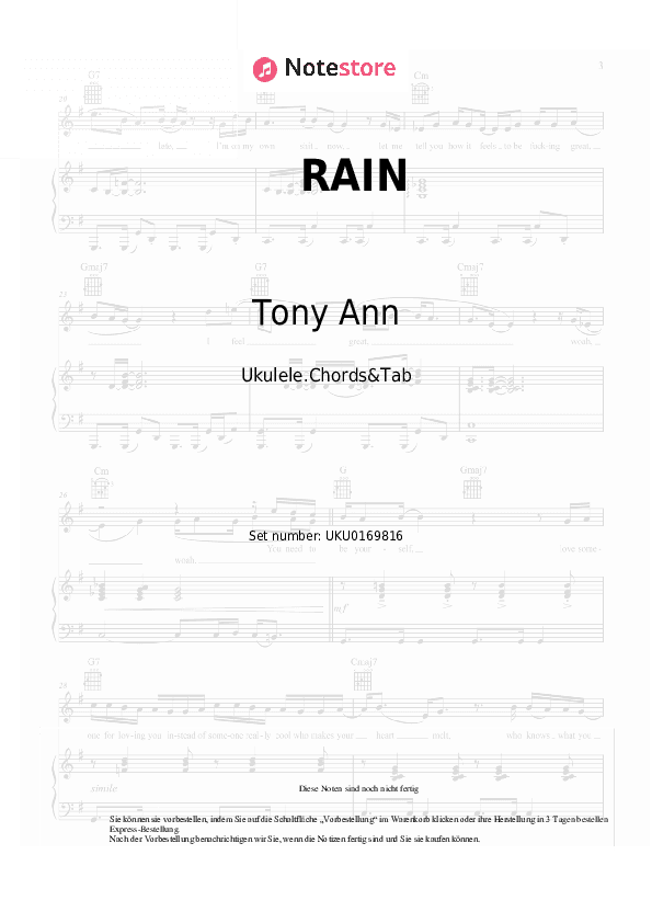 Noten Tony Ann - RAIN - Ukulele.Akkorde&Tabs
