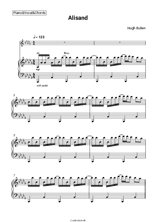 Noten und Akkorde Hugh Bullen - Alisand - Klavier&Gesang&Akkorde