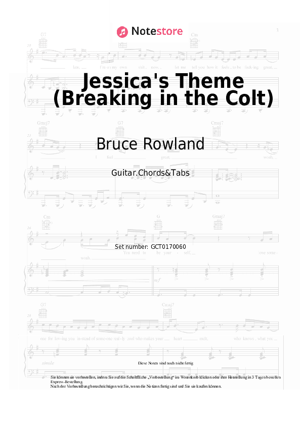 Akkorde Bruce Rowland - Jessica's Theme (Breaking in the Colt) - Gitarren.Akkorde&Tabas