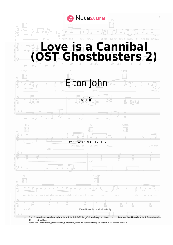 Noten Elton John - Love is a Cannibal (OST Ghostbusters 2) - Violine