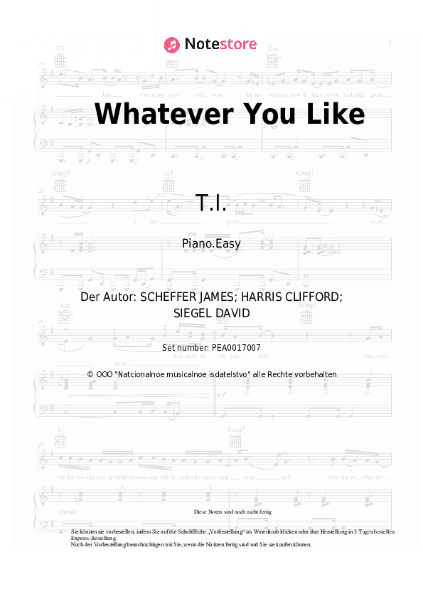 Einfache Noten T.I. - Whatever You Like - Klavier.Einfach