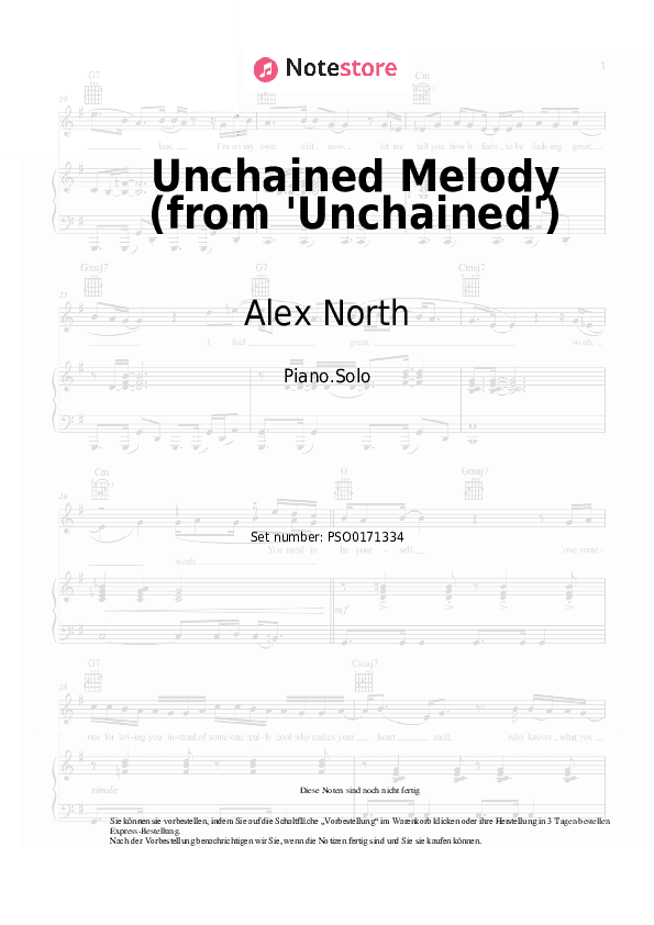 Noten Alex North - Unchained Melody (from 'Unchained') - Klavier.Solo