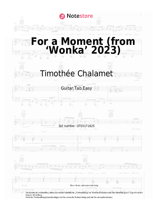 Einfache Tabs Timothée Chalamet, Calah Lane - For a Moment (from ‘Wonka’ 2023) - Gitarre.Tabs.Easy