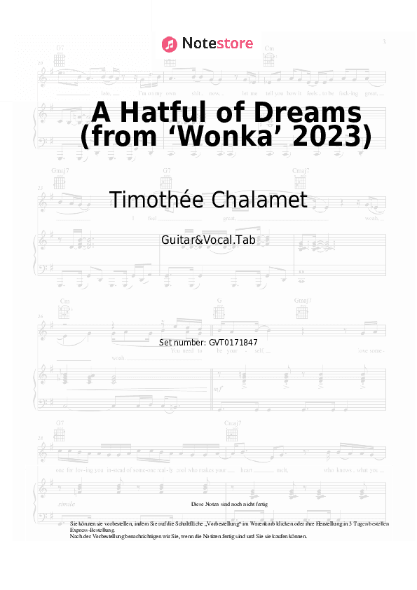 Akkorde und Gesang Timothée Chalamet, The Cast of Wonka - A Hatful of Dreams (from ‘Wonka’ 2023) - Gitarre&Gesang.Tabs