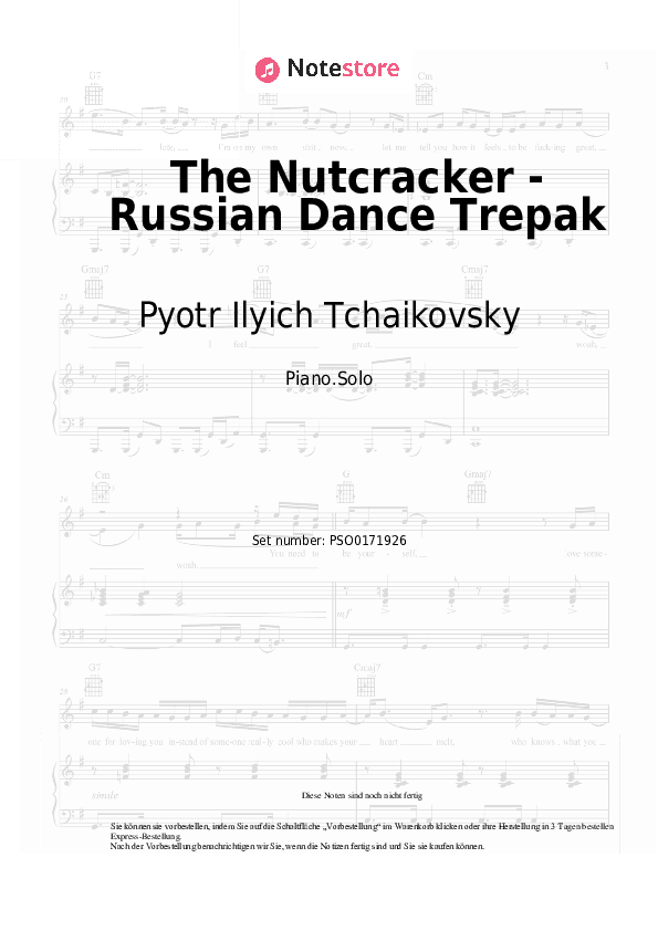 Noten Pyotr Ilyich Tchaikovsky - The Nutcracker - Russian Dance Trepak - Klavier.Solo